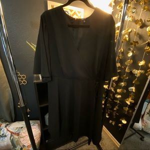 Torrid Black Faux-Wrap Flowy Sleeved Dress